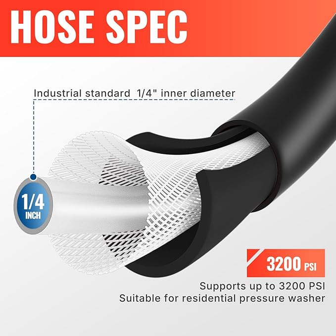 YAMATIC Pressure Washer Hose 50FT 1/4" M22 Brass Fitting