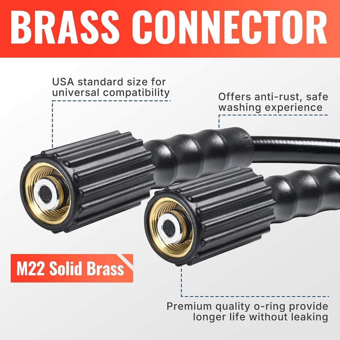 YAMATIC Pressure Washer Hose 50FT 1/4" M22 Brass Fitting