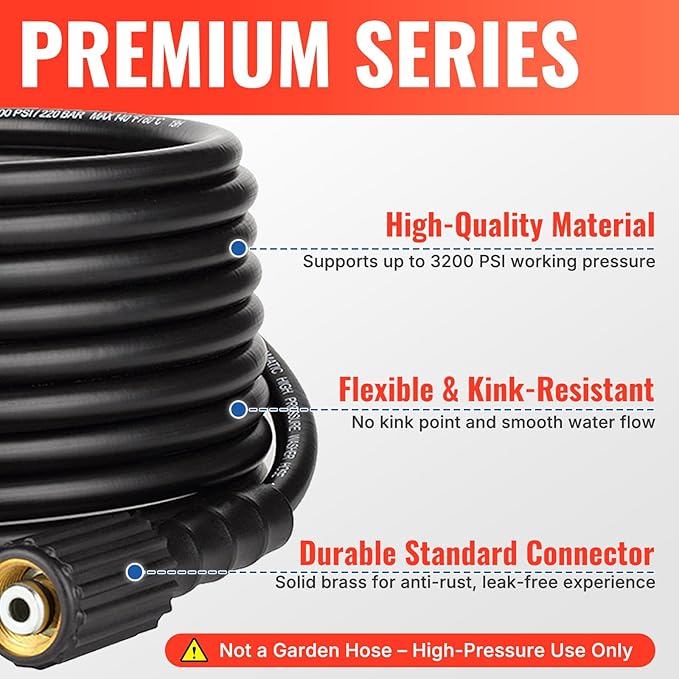 YAMATIC Pressure Washer Hose 50FT 1/4" M22 Brass Fitting