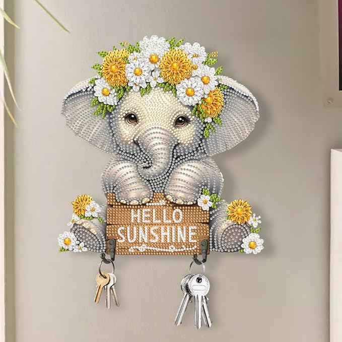 DIY Diamond Painting with Key Holder Hooks - Elephant