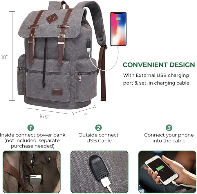 Modoker Vintage Rucksack Travel Backpack