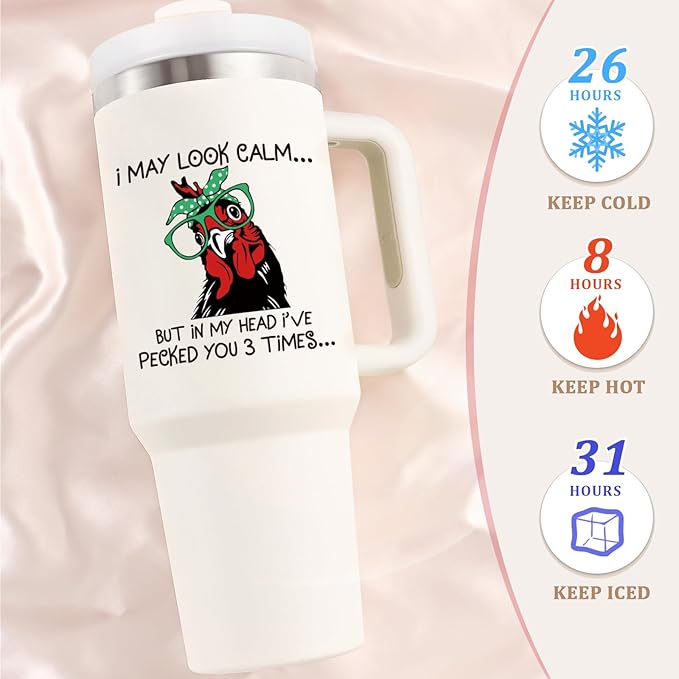 Funny Chicken Tumbler 40oz - Cream