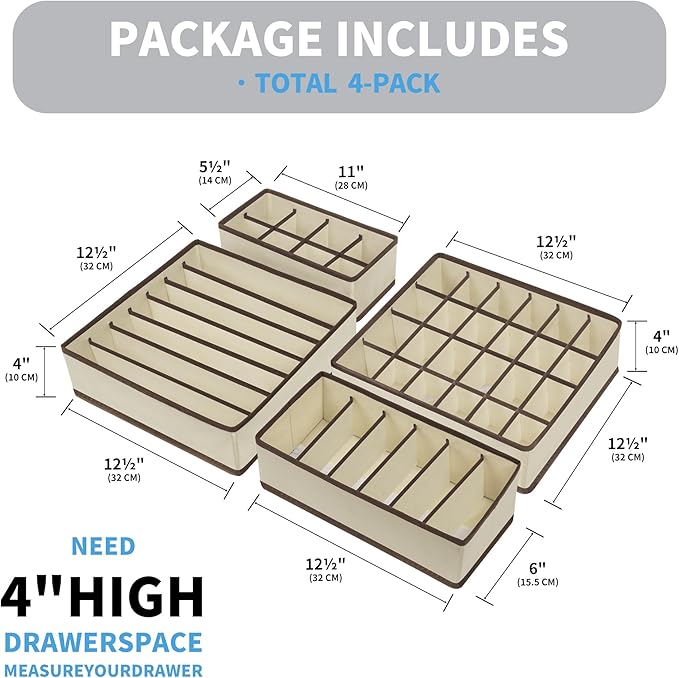 Set of 4 Drawer Organizer - Beige
