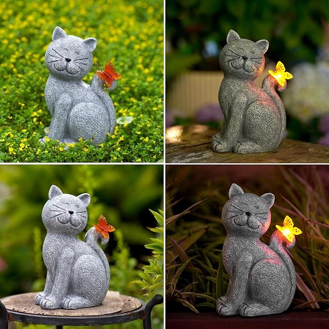 Outdoor Solar Cat Statue