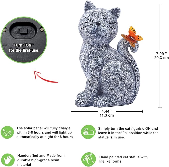 Outdoor Solar Cat Statue