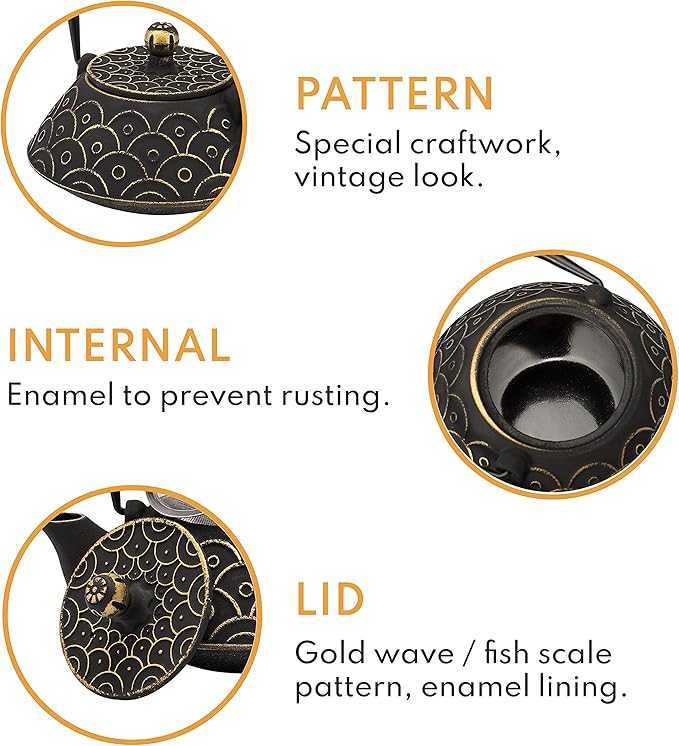 Black Gold Japanese Cast Iron Teapot Kettle