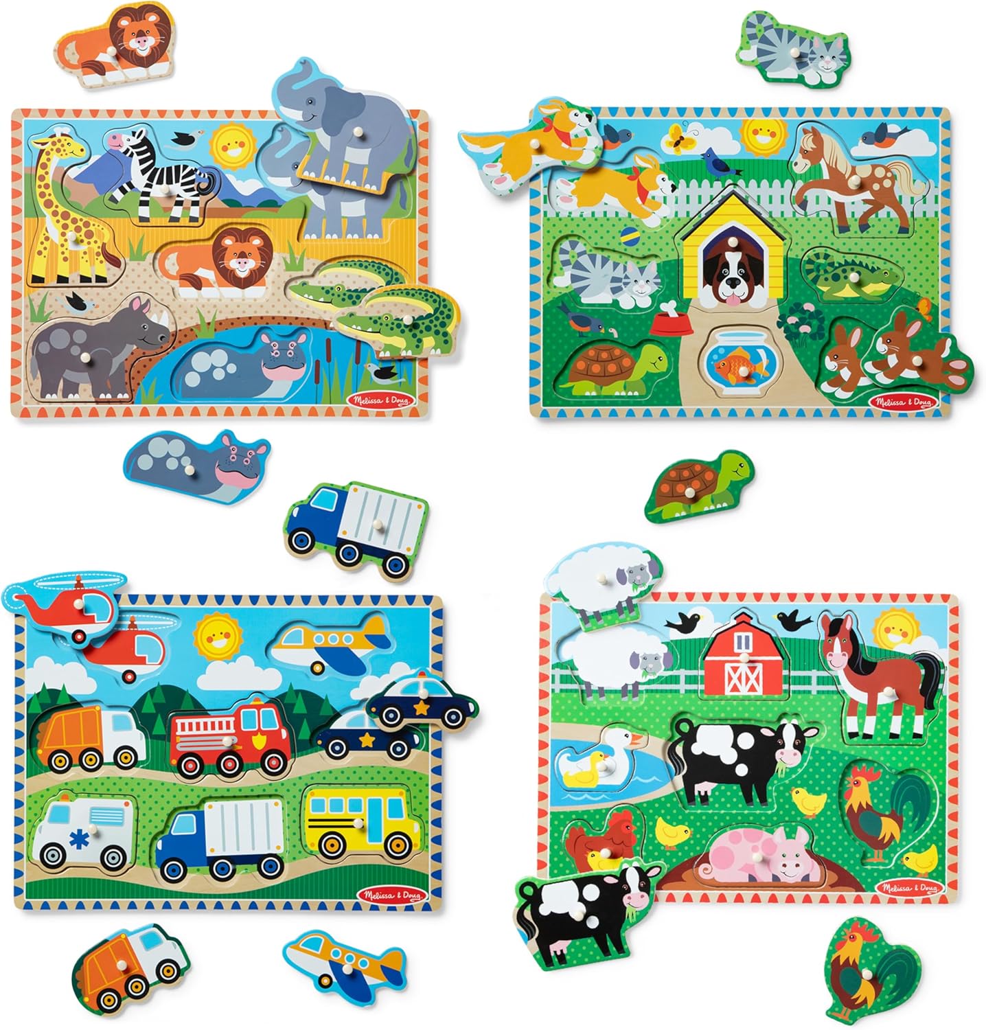 Melissa & Doug Wooden Peg Puzzle Set – 4-Pack