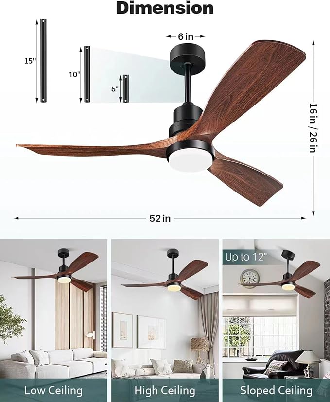 52in Ceiling Fans with Lights and Remote - Walnut Wood