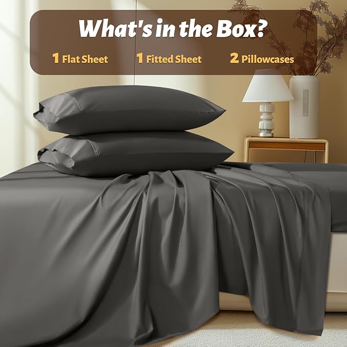 100% Egyptian Cotton Bed Sheets King Size 4pc 1000 Thread Count -Dark Grey
