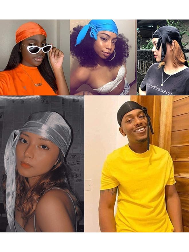 8 Pcs Silky Durags Headwraps For Men & Women