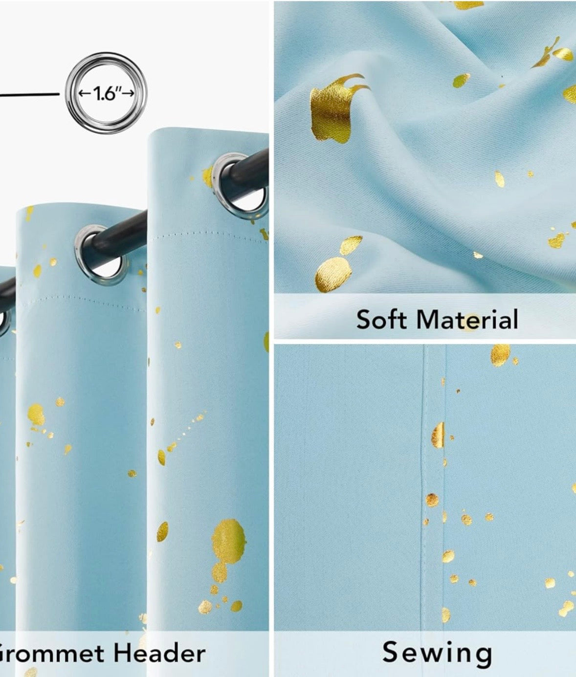 Light Blue Gold Spot Blackout Curtains - W52in x L84in