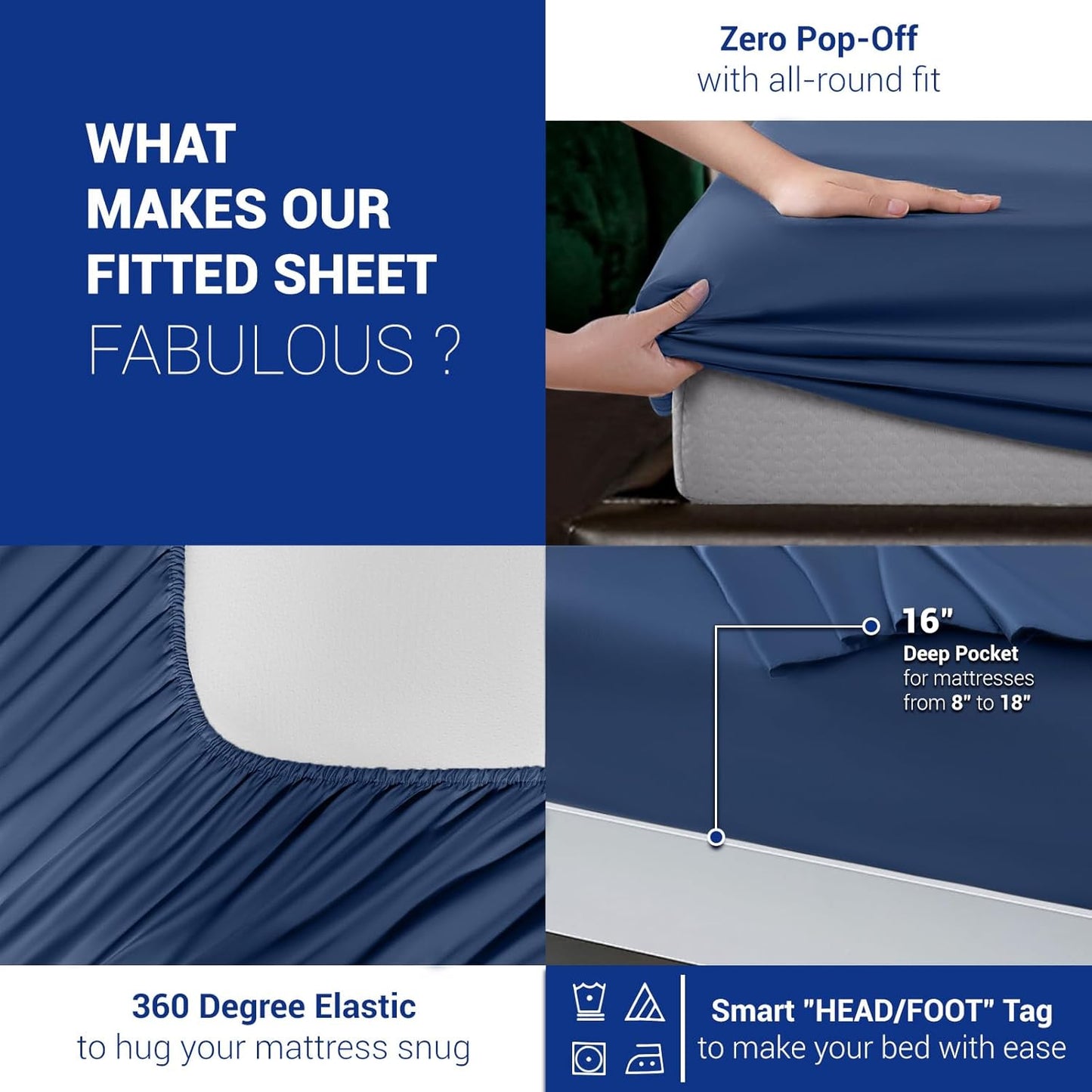 100% Egyptian Cotton Bed Sheets Queen Size 4pc 1200 Thread Count - Navy Blue