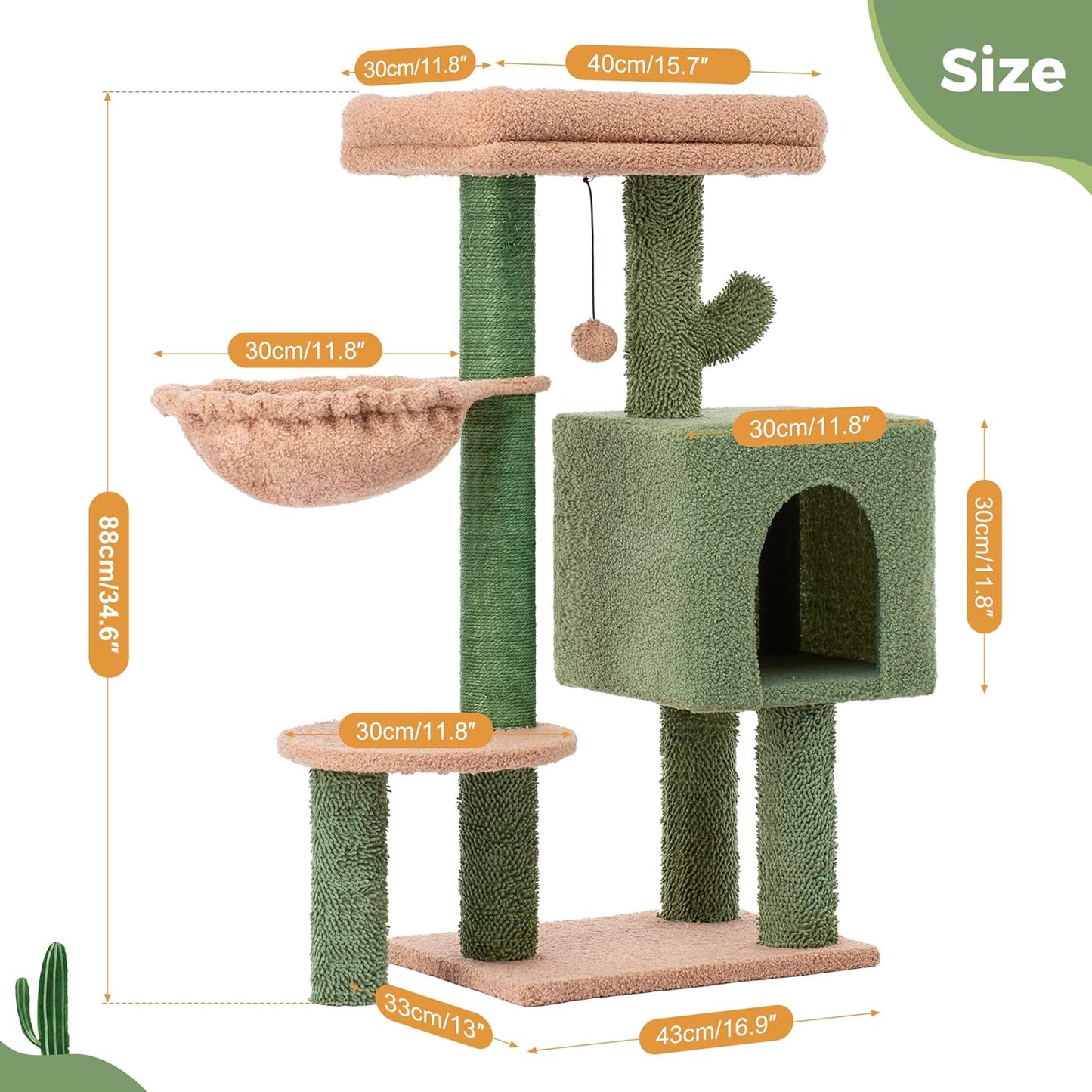 34in Cactus Cat Tree with Padded Perch