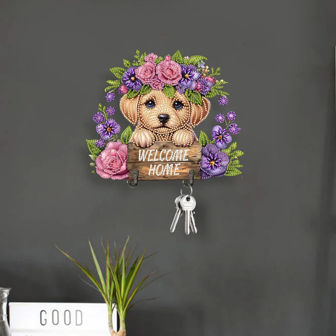 DIY Diamond Painting with Key Holder Hooks - Puppy