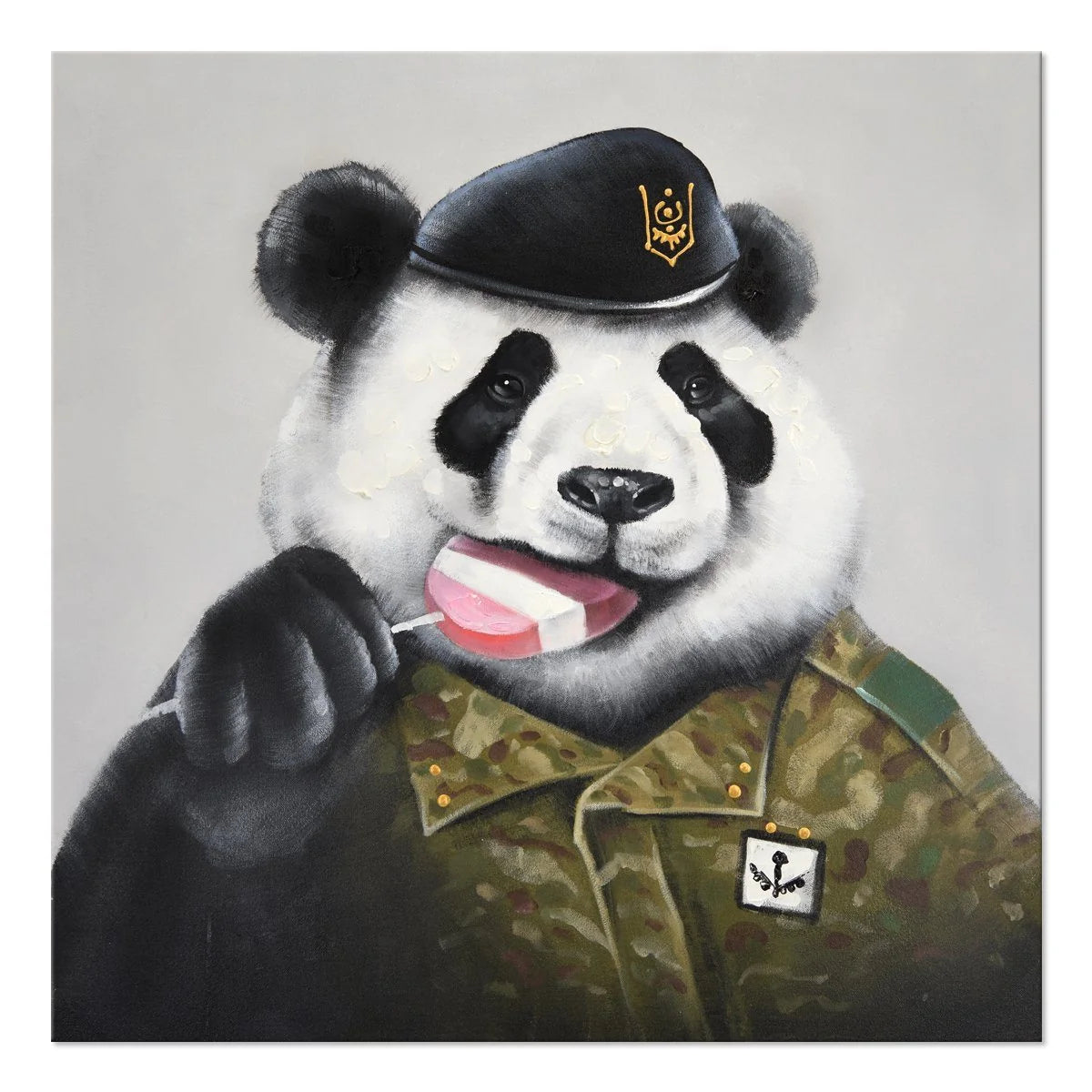 Panda Eating Popsicle Acrylic Painting, 32x32in