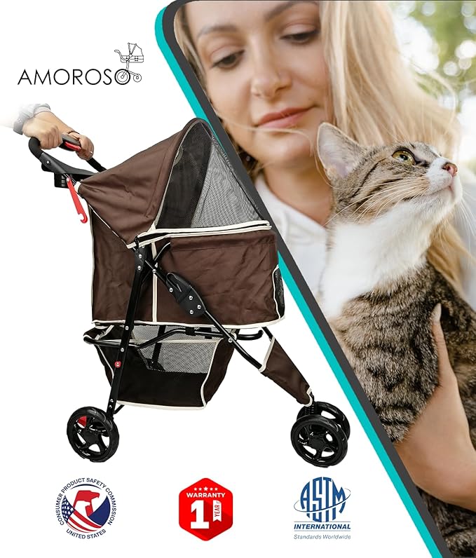 Pet Stroller for Small Medium Animal - Brown