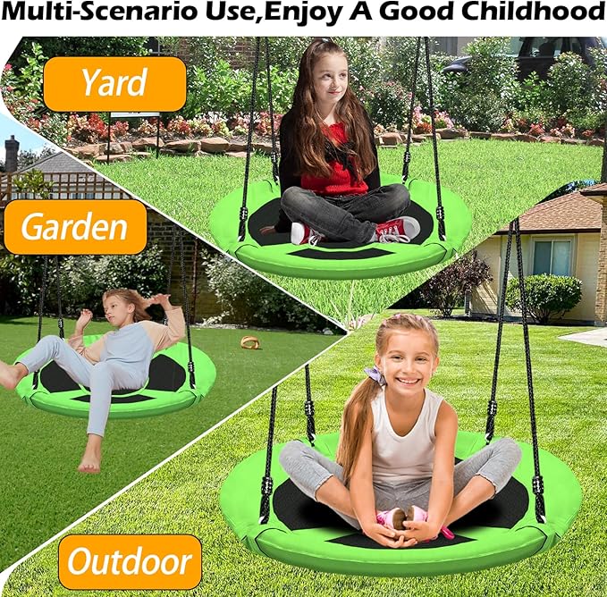 40 Inch Green Saucer Tree Swing Set for Kids & Adults, up to 500 lbs