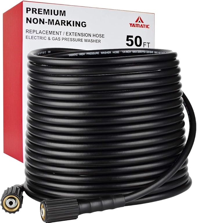 YAMATIC Pressure Washer Hose 50FT 1/4" M22 Brass Fitting