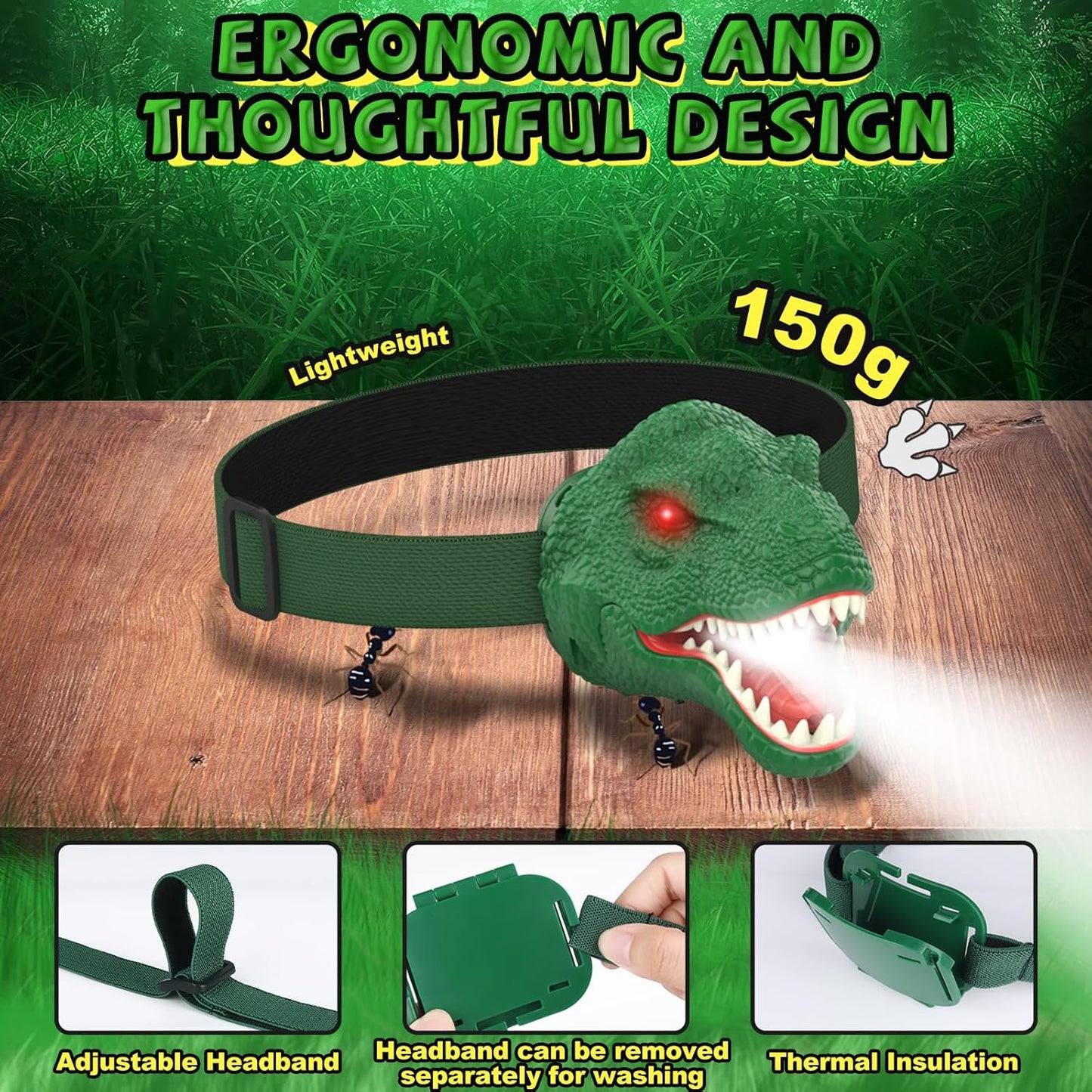 T-Rex Dinosaur Headlamp for Kids w/ Roaring Sound