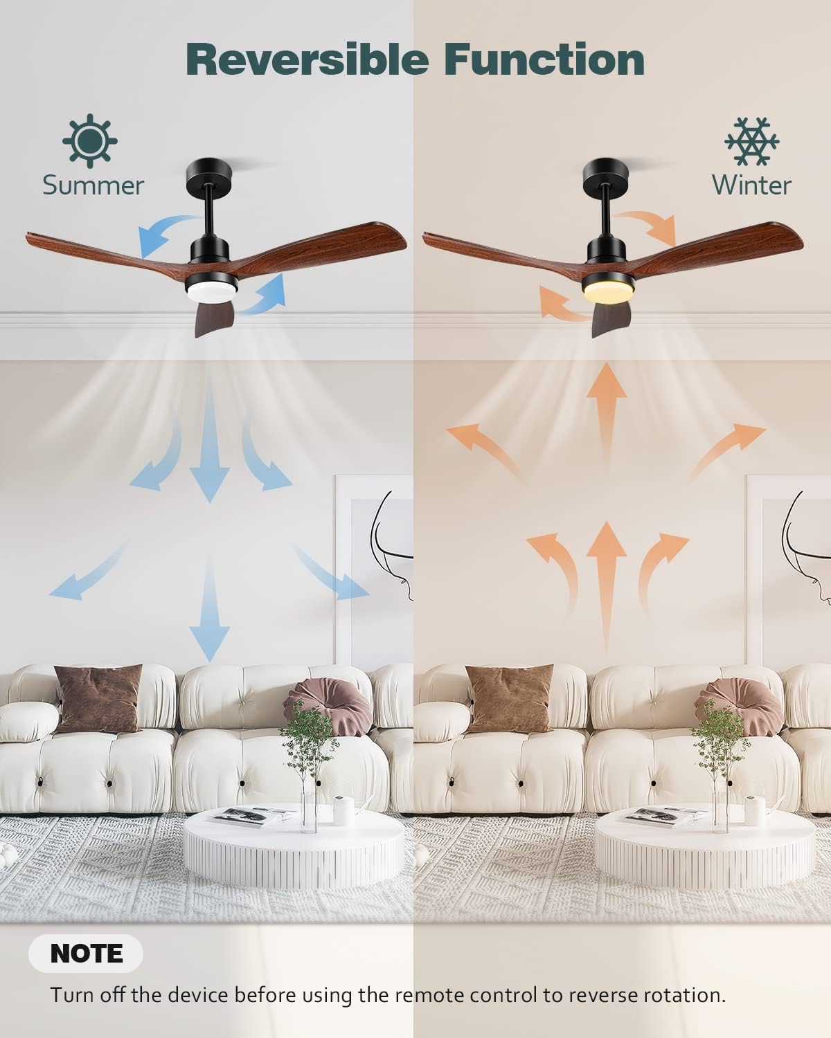 52in Ceiling Fans with Lights and Remote - Walnut Wood