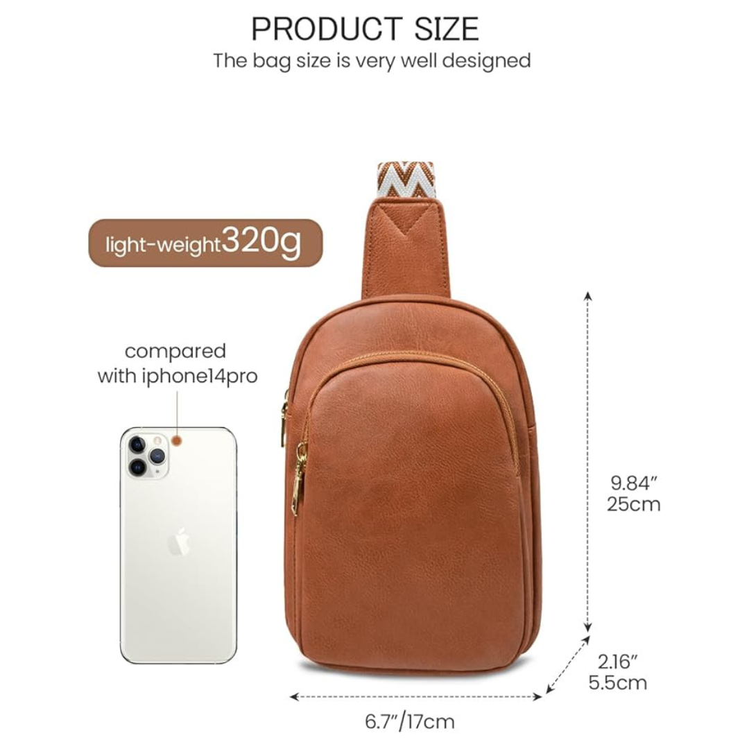 Vegan Leather Crossbody Sling Bag - Brown