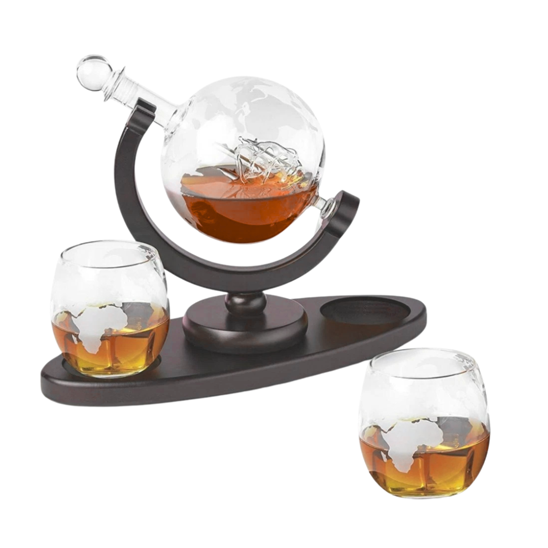 Globe Whiskey Decanter with 2 Glassware