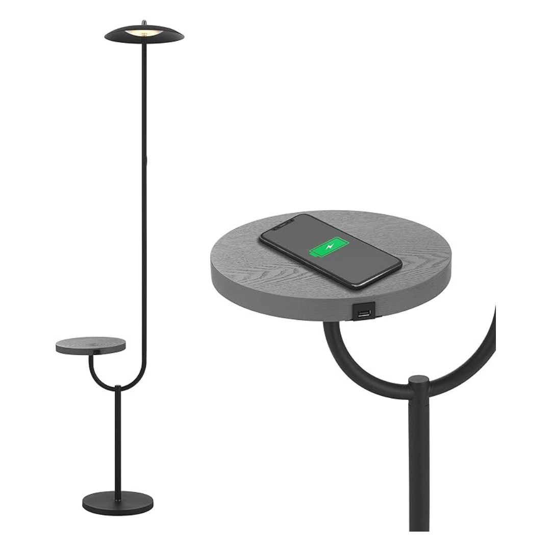 Floor Lamp with Wireless Charging Table