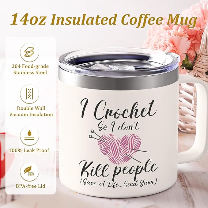 I Crochet So I Don't Kill 14oz Insulated Coffee Mug