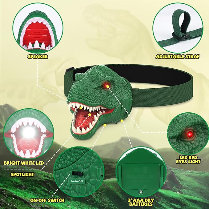 T-Rex Dinosaur Headlamp for Kids w/ Roaring Sound