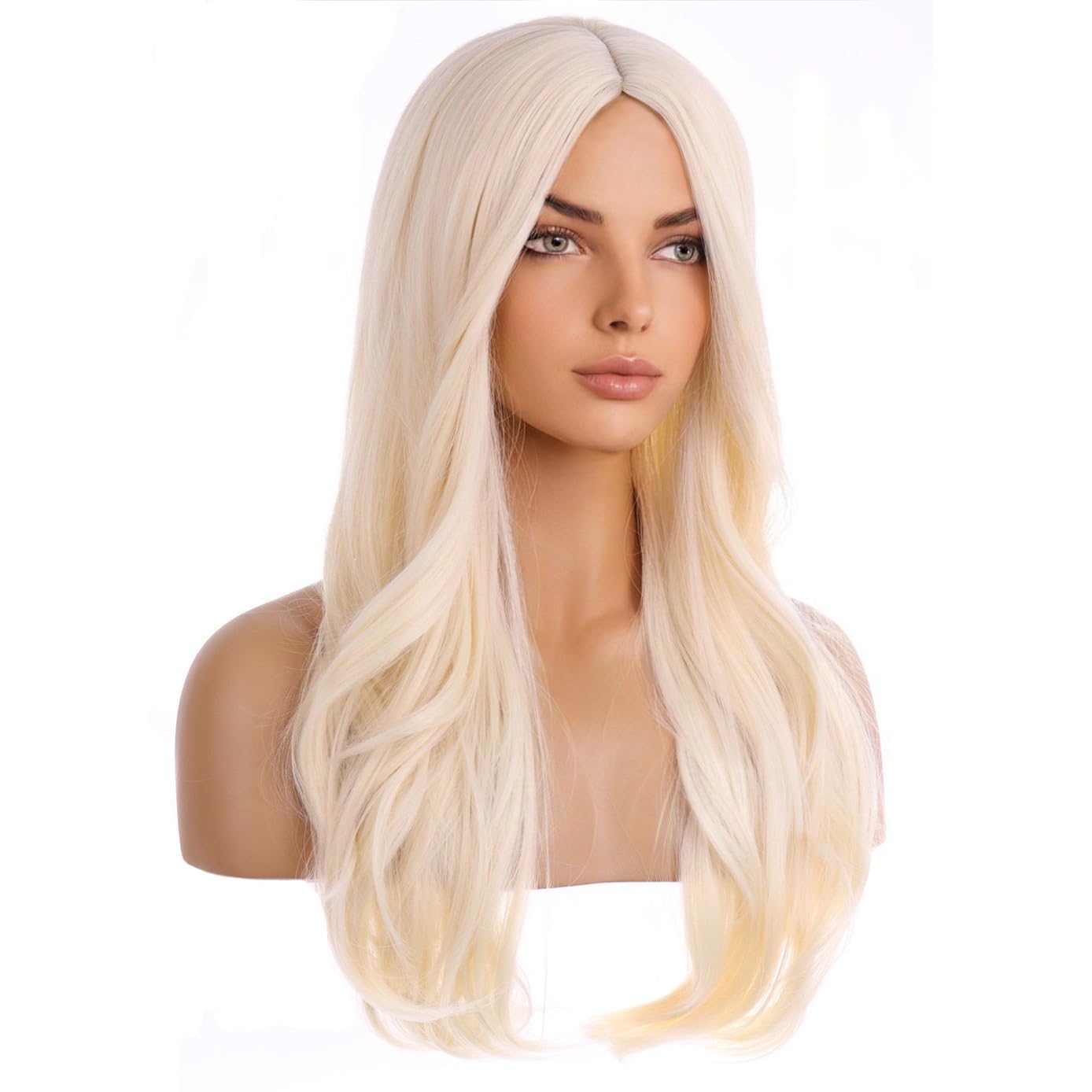 Blonde Wig Long Curly Wavy Middle Part- 24in