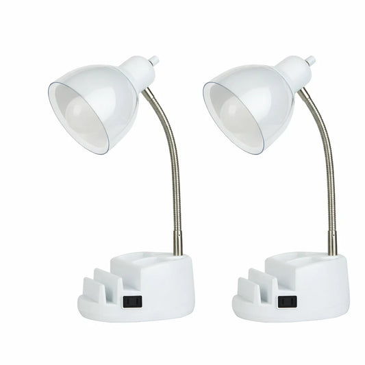 2 Multi-purpose Desk Lamps w/ AC Outlet- White