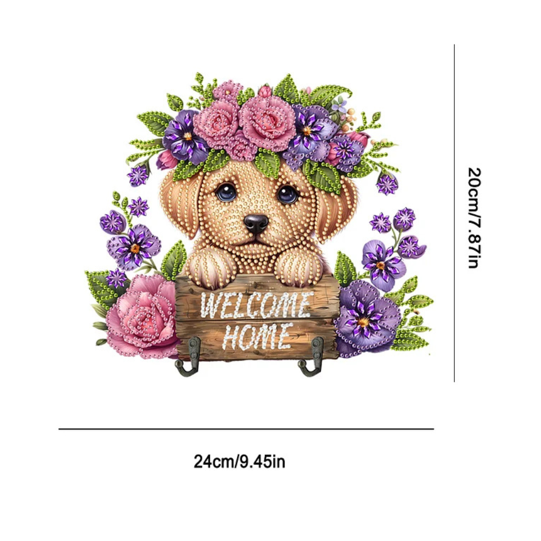 DIY Diamond Painting with Key Holder Hooks - Puppy