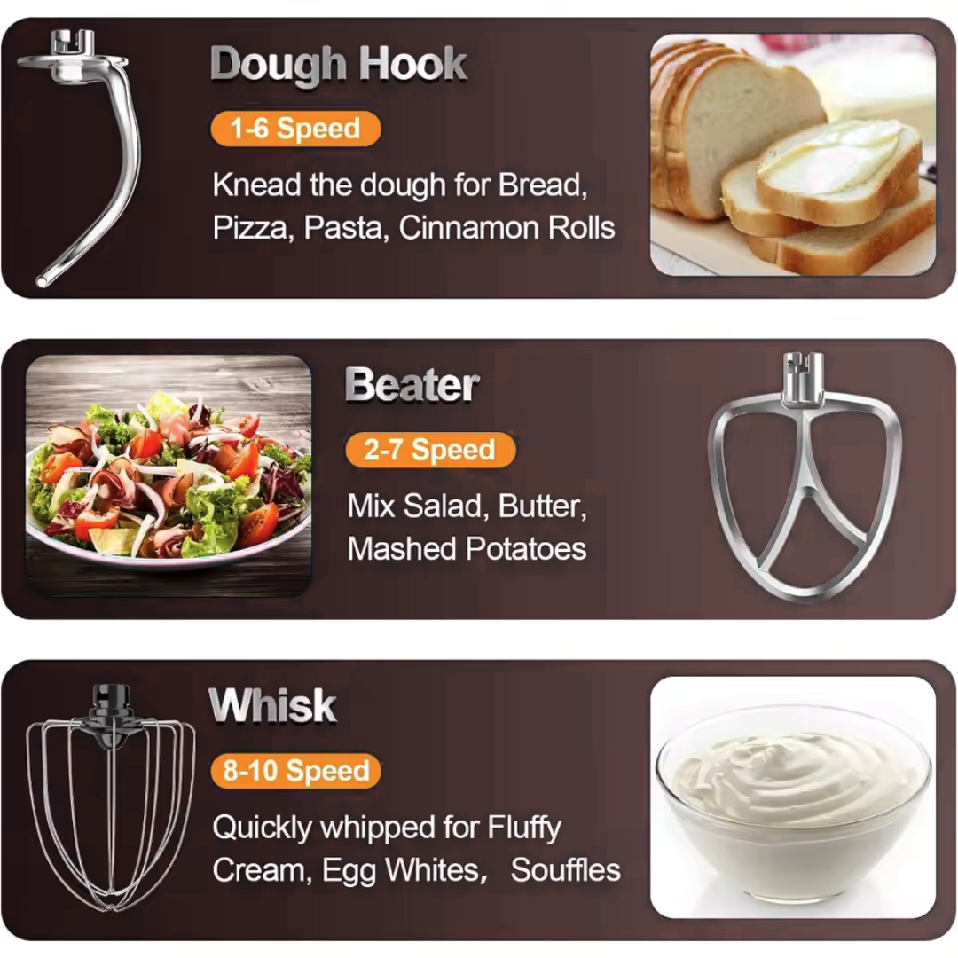 5QT Tilt-Head Stand Food Mixer| 10 Speeds | Stainless Steel Bowl