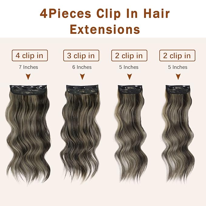 20in Synthetic Clip in Hair Extensions 4pc - Walnut Brown Mixed Blonde