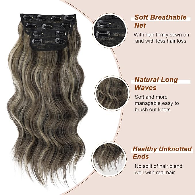 20in Synthetic Clip in Hair Extensions 4pc - Walnut Brown Mixed Blonde