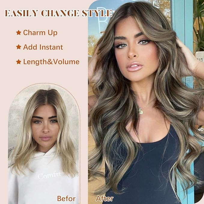 20in Synthetic Clip in Hair Extensions 4pc - Walnut Brown Mixed Blonde