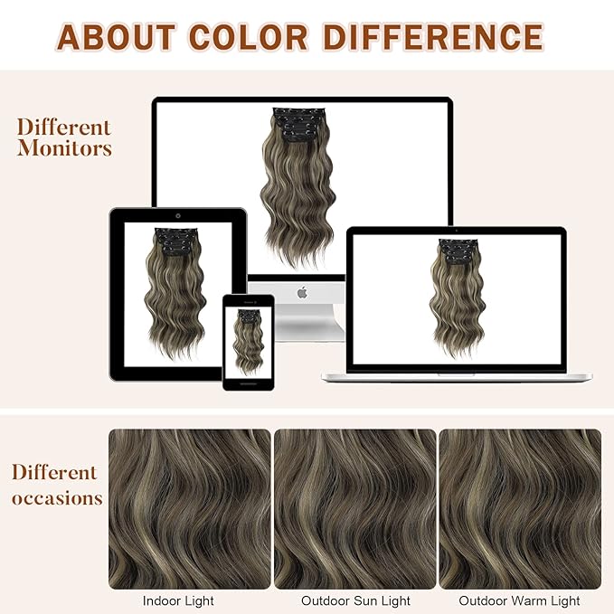 20in Synthetic Clip in Hair Extensions 4pc - Walnut Brown Mixed Blonde