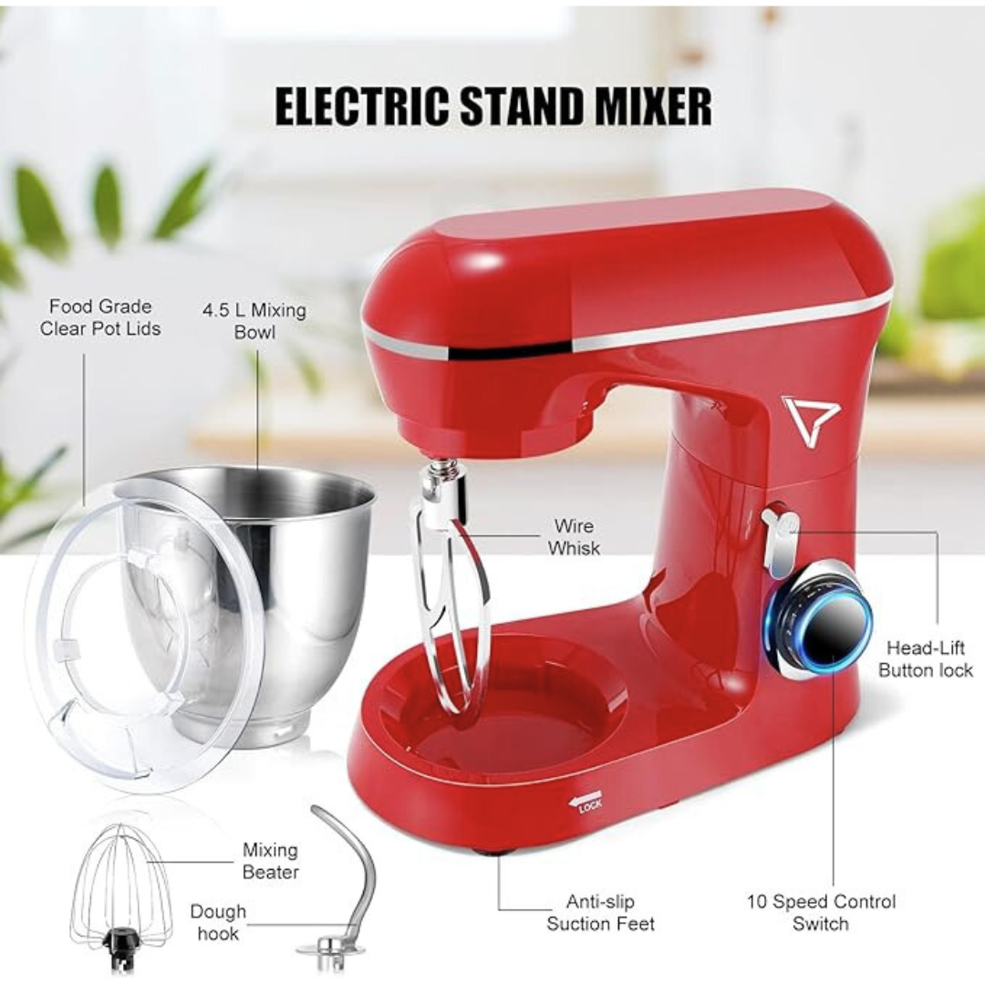 5QT Tilt-Head Stand Food Mixer| 10 Speeds | Stainless Steel Bowl