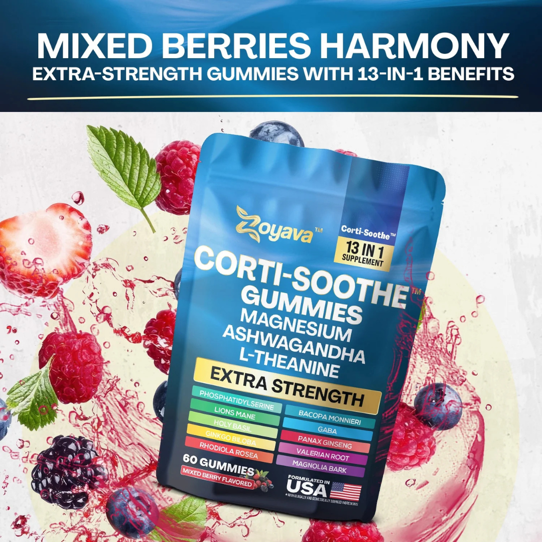Corti-Soothe Gummies with Magnesium, L-Theanine, Ashwagandha - Mixed Berry