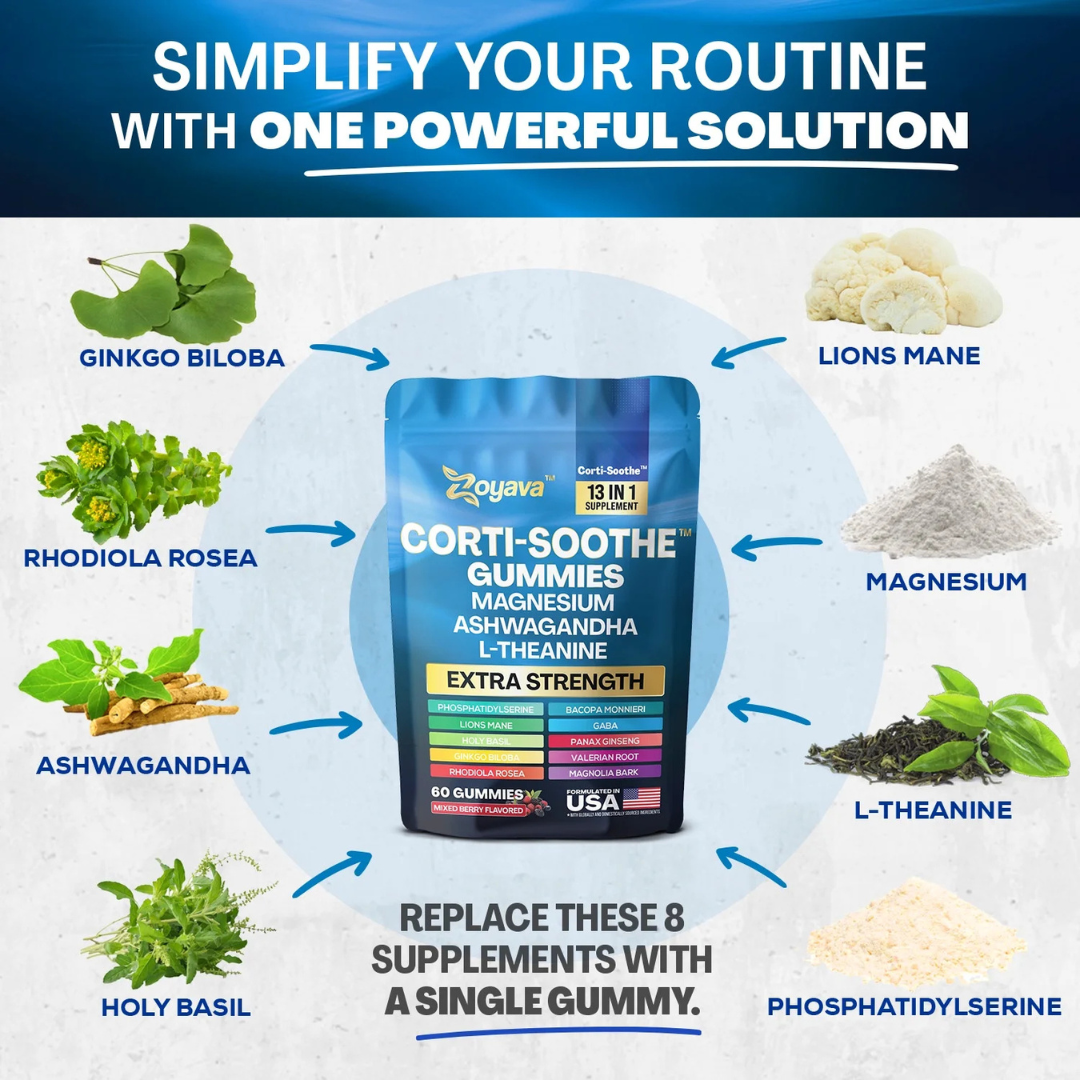 Corti-Soothe Gummies with Magnesium, L-Theanine, Ashwagandha - Mixed Berry