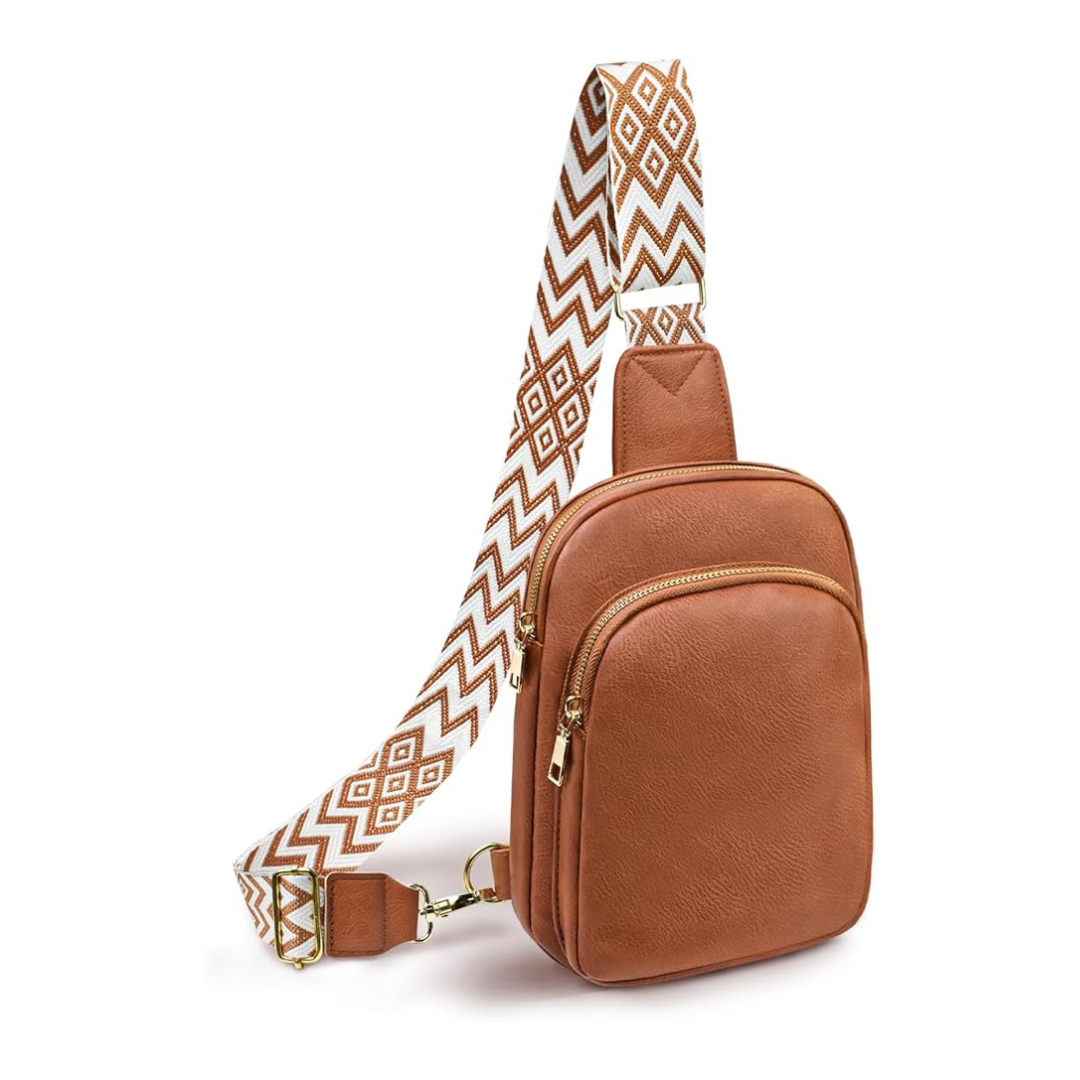 Vegan Leather Crossbody Sling Bag - Brown