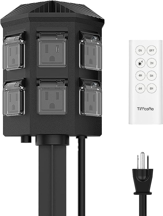 Outdoor Power Stake with Timer, 6 FT Extension