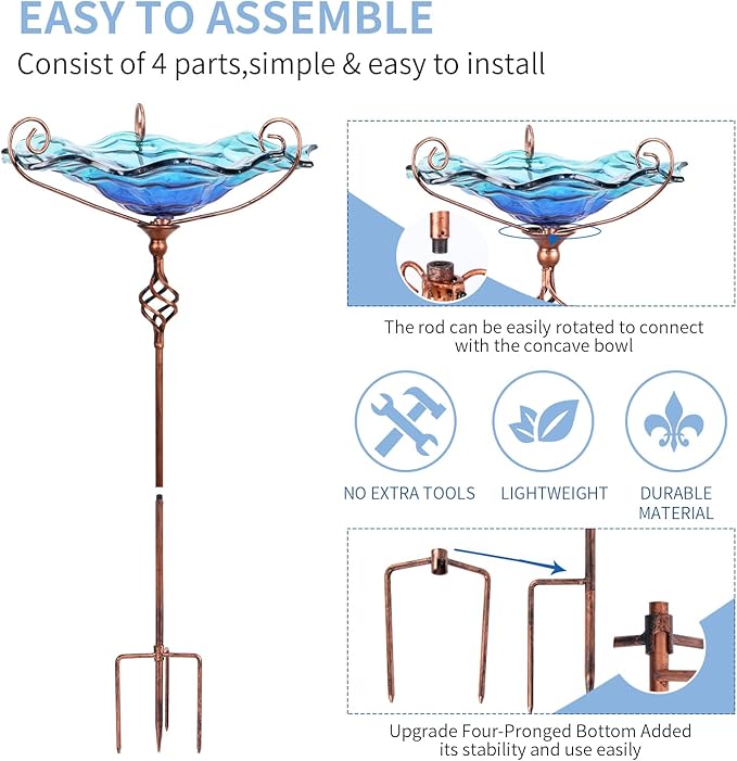 Outdoor Garden Bird Bath Glass Feeder
