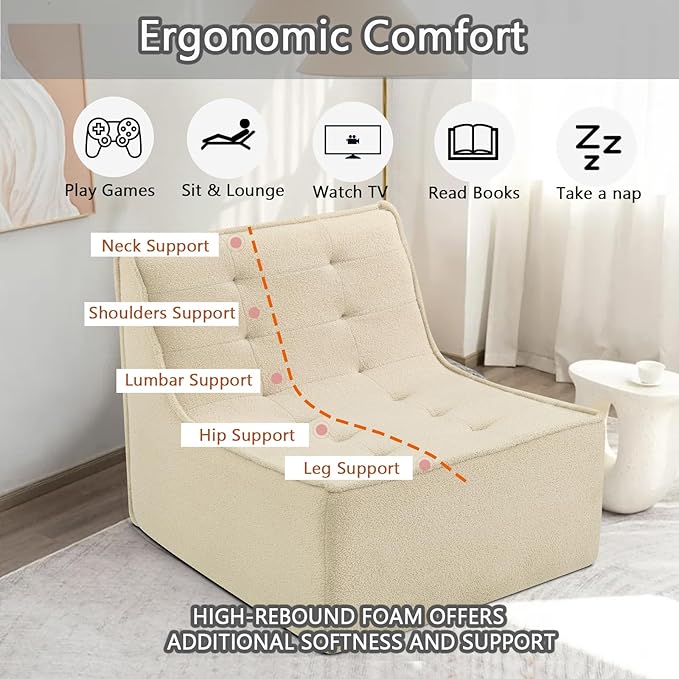 Lazy Floor Sofa Couch, Bean Bag Chair -Khaki