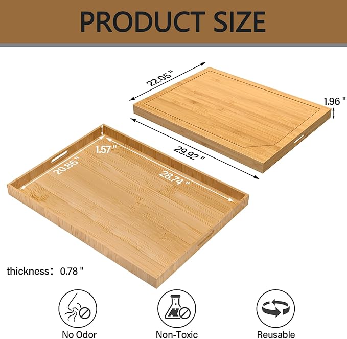 Cutting Board Serving Tray Stove Cover Top 30" x 22"