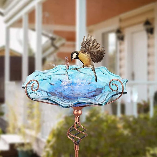 Outdoor Garden Bird Bath Glass Feeder