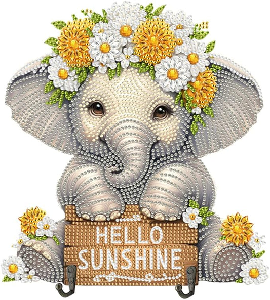 DIY Diamond Painting with Key Holder Hooks - Elephant