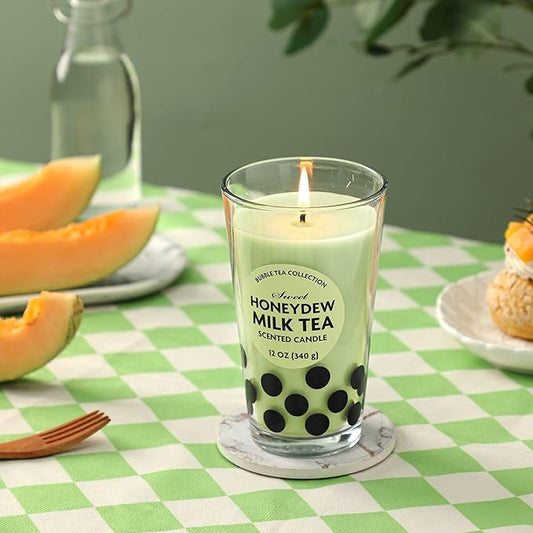 12oz Candle - Honeydew Melon Boba Tea Scented