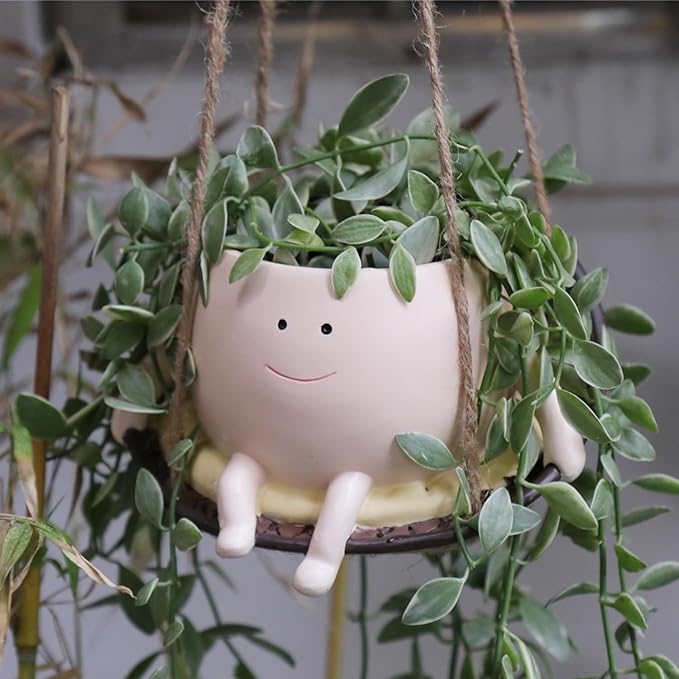 Hanging Swing Chair Smiley Face Planter Pot