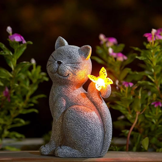 Outdoor Solar Cat Statue